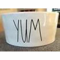 Rae Dunn Magenta Artisan Collection Small Pet Food Bowl YUM Black Letters