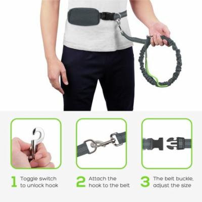 Pecute Hands Free Dog Leash Double Handle Leash with Zipper Pouch -Extendable Bungee with Reflective Stitching - Detachable Waist Belt up to 48” Waist - for Jogging, Running, Hiking