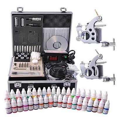 Tattoo Kit Supplies 40x Bottles of 5ml tattoo Inks Tattoo Guns Carrying Case For All Level Tattoo Artist and Starters