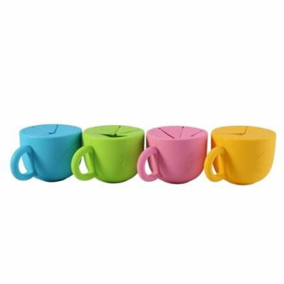 WALFRONT Baby Silicone Cup Unbreakable Toddler Kids Food Bowl with Handle Snack Storage Container, Feeding Silicone Cup,Silicone Cup