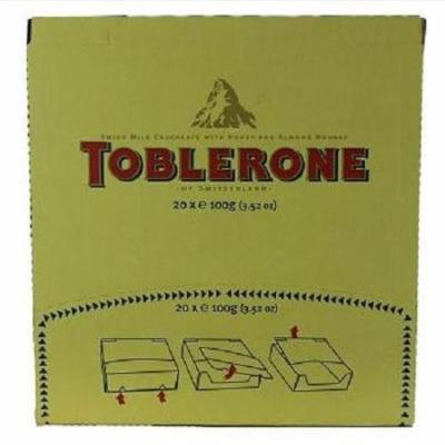 Toblerone Chocolate Bar - Swiss Milk Chocolate - Honey and Almond Nougat - 3.52 oz - Case of 20