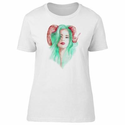 Beautiful Green Hair Horned Lady Tee Women's -Image by Shutterstock