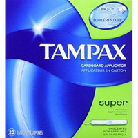Tampax Cardboard Applicator Tampons, Super Absorbency, Unscented, 20 Count - Pack of 4 (80 Total Count)