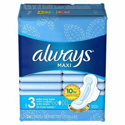 Always Pads Maxi Extra-Long Size 3 - 26 Count Super (2 Pack)