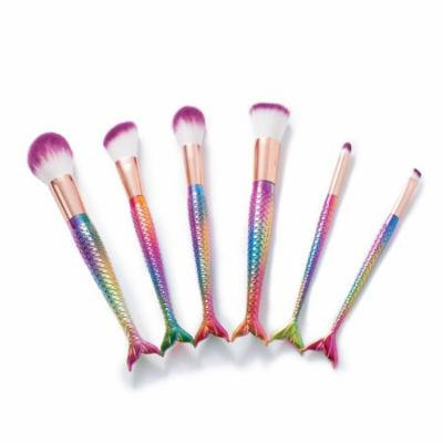 Cosmetic Bag and Makeup Brushes Kit Set by Zodaca 10 piece Professional Makeup Brush Set with Multicolor Gradient Handle AND Pearl Shiny Mermaid Cosmetic Bag Portable Zipper Case Organizer Holder