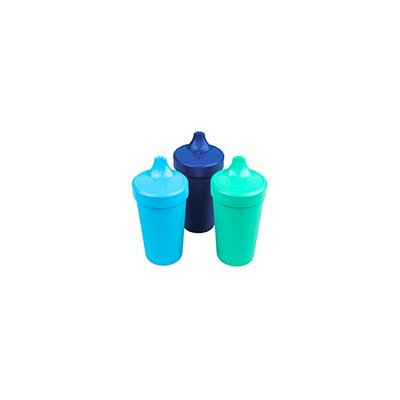Re-Play Made in the USA 3pk No Spill Sippy Cups for Baby, Toddler, and Child Feeding - Sky Blue, Navy Blue, Aqua (True Blue)