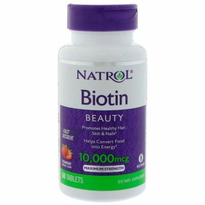 Natrol, Biotin, Strawberry Flavor, 10,000 mcg, 60 Tablets(pack of 12)