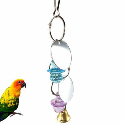 Girl12Queen Mirror Bell Acrylic Little Nipple Pet Bird Parrot Chew Bite Cage Hanging Toy