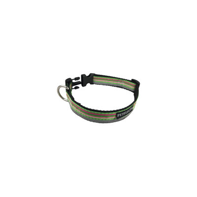 Petflect Green Pink Horizontally Striped Dog Collar - Reflective - Nylon - Super Strength - X-Large, Neck 26