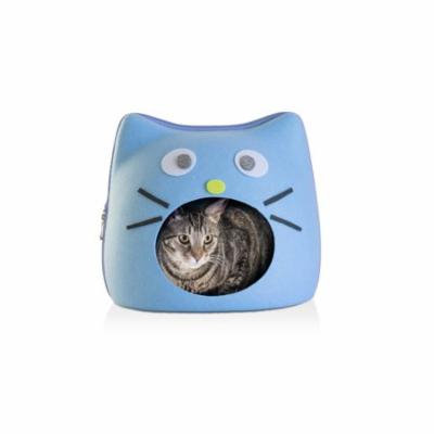 FurHaven Cat Ears and Mouth Cutout and Face Decoration Felt Cubby Pet Bed Cat Bed - Light Blue