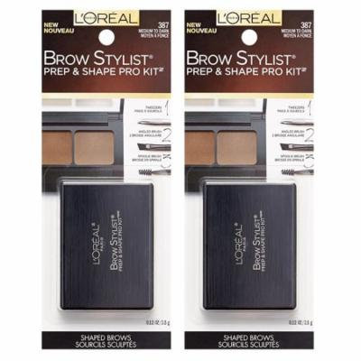 L'Oreal Brow Stylist Prep & Shape Pro Kit, #387 Medium To Dark (Pack of 2) + Makeup Blender Sponge