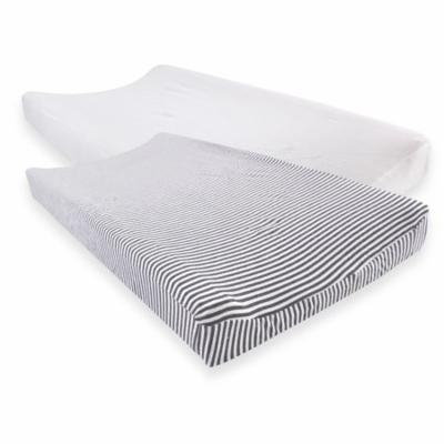 Touched by Nature Baby Boy and Girl Organic Changing Pad Cover, 2-Pack - White/Heather Charcoal