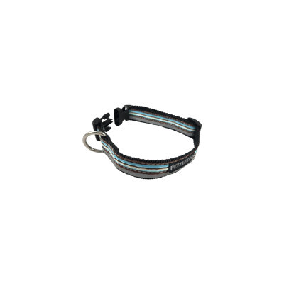 Petflect Brown Blue Horizontally Striped Dog Collar - Reflective - Nylon - Super Strength - Small, Neck 11