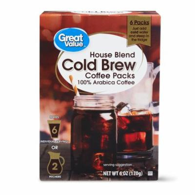 Great Value Cold Brew Coffee Packs, House Blend, 6 oz, 6 Count