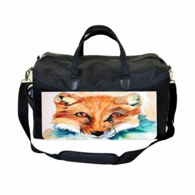 Watercolor Fox Large Black Duffel Style Diaper Baby Bag