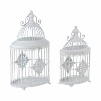 Decmode Traditional 16 And 20 Inch White Iron Bird Cage Planters - Set of 2