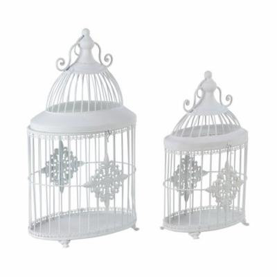 Decmode Traditional 16 And 20 Inch White Iron Bird Cage Planters - Set of 2