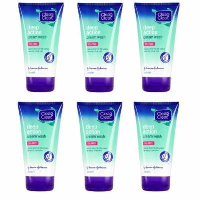 Clean & Clear Deep Action Cream Wash, Oil-Free (Pack of 6)