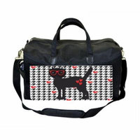 Hipster Feline on Houndstooth Pattern - Hearts Large Black Duffel Style Diaper Baby Bag