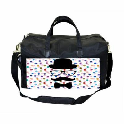 Hipster Face on Polka Dots Large Black Duffel Style Diaper Baby Bag