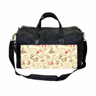 Vintage Paris Print Large Black Duffel Style Diaper Baby Bag