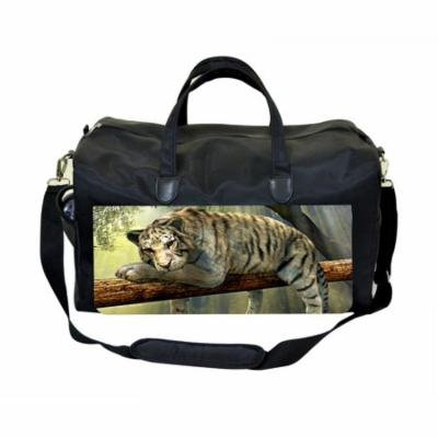White Tiger on a Branch Large Black Duffel Style Diaper Baby Bag