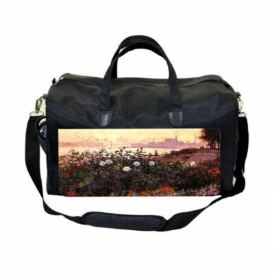 Artist Claude Monet's Argentuile Flowers By the Riverbank Large Black Duffel Style Diaper Baby Bag