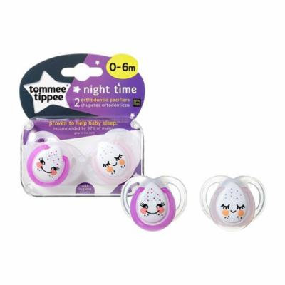 Tommee Tippee Night Time Pacifier - 0-6 Months - 2 Pack - Purple/Pink - Faces