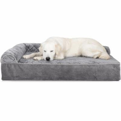 FurHaven 2XL Quilted Faux Fur & Velvet Goliath DLX L-Chaise Lounge Pet Bed Dog Bed - Gray