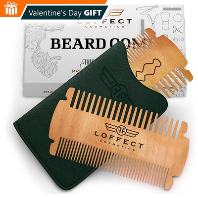 Beard comb for men POCKET comb MUSTACHES comb Wood beard comb SET Wooden mens beard comb Black hair mens combs Dual Bristle Widths ANTI-Static LEATHER case No Curls &Tangles Gift CARD Best deal