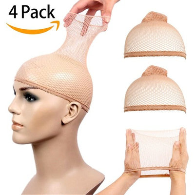 STfantasy 4 Pack Wig Caps for Women Elastic Mesh Open End Wig Net Hairnet Snood Hair Wig Weaving Cap Netural Nude Beige