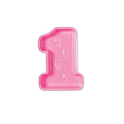 Club Pack of 24 Pink Baby's 1st Birthday Decorative Tray with Footprints