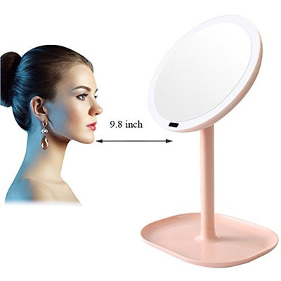 Carejoy 5X Magnifying Makeup Mirror Motion Sensor Vanity Mirror with 30pcs leds 360 Degree Rotation Infrared Induction Lighted Mirror Pink Table Countertop