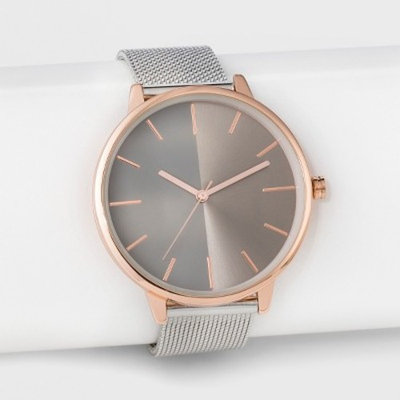 Women's Contrast Dial Mesh Watch - A New Day Silver