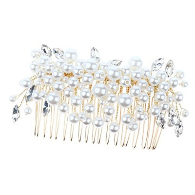 Baoblaze Ladies Vintage Gold Alloy Pearls Hair Comb Wedding Bridal Party Hair Jewelry