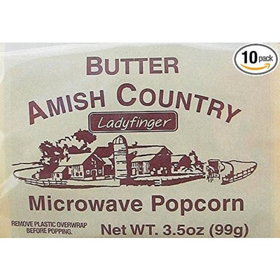 Amish Country Popcorn Microwave Ladyfinger Butter - Old Fashioned Microwave Popcorn - All Natural, Gluten Free, and Non GMO (10 Bags)- with Recipe Guide and 1 Year Freshness Guarantee
