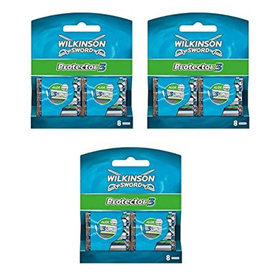 Wilkinson Sword Protector 3 Refill Cartridges Razor Blades, 8 Count (Comparable to Schick Protector) (Pack of 3) + Makeup Blender