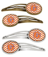 Letter G Chevron Orange and Regalia Set of 4 Barrettes Hair Clips CJ1062-GHCS4
