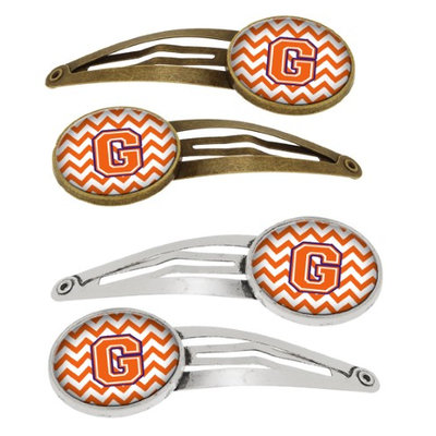 Letter G Chevron Orange and Regalia Set of 4 Barrettes Hair Clips CJ1062-GHCS4