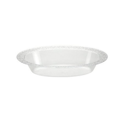Lillian Caterware, Pebbled Oval Serving Plastic Bowl, Clear, 32 Oz, 3 Ct