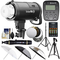 Interfit S1 500ws HSS TTL IGBT Studio Flash Strobe Monolight with TTL Remote + Tripod + Light Stand + 3 Umbrellas + 5 Reflector Disks + Kit for Nikon