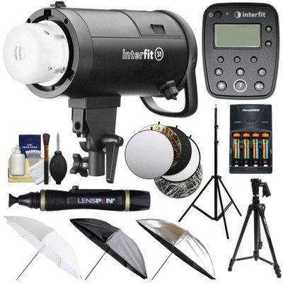 Interfit S1 500ws HSS TTL IGBT Studio Flash Strobe Monolight with TTL Remote + Tripod + Light Stand + 3 Umbrellas + 5 Reflector Disks + Kit for Nikon