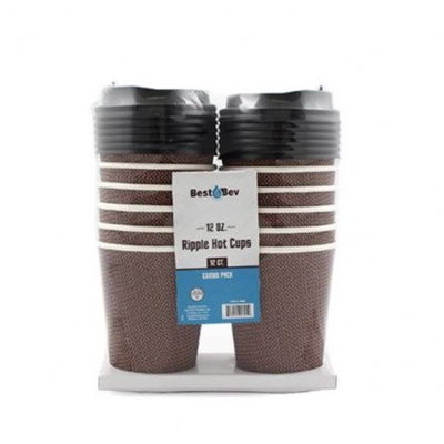 Best Bev 1805 12 oz Ripple Cups with Lids, Brown - 24-12 Count