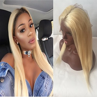 V'NICE platinum blonde 613 360 lace frontal closure Brazilian lace virgin hair pre plucked natural hairline 360 lace band frontal bleached knots with baby hair (18 inches, straight)