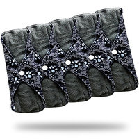 Sanitary Reusable Cloth Menstrual Pads by Heart Felt | 5 Pack Washable Sanitary Napkins with Charcoal Absobancy Layer - Overnight Long Panty Liners for Comfort and Support