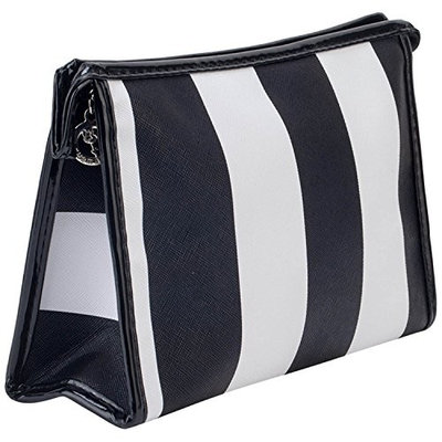 Beauty Make Up Cosmetics and Toiletries PU Bag Case Holder Makeup Tools Nail Care Utensils Organizer Wallet Pouch In Black and White Colored Stripes