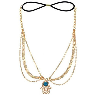 HSF Women's Turquoise Beads Crystal Headpiece Chain Hair Jewelry