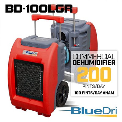 BlueDri BD-100LGR Red Commercial Dehumidifier for Water Damage Restoration Flood Moisture Mold Removal Water Treatment Janitorial