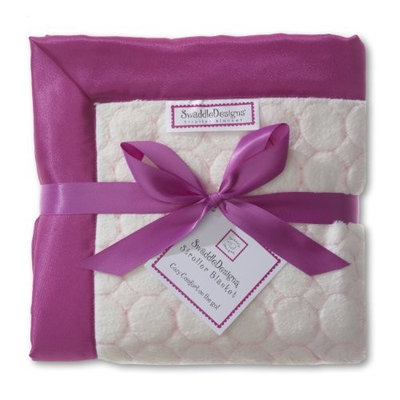 SwaddleDesigns Stroller Blanket, Cozy Microfleece, Pastel Kiwi Puff Circles with Satin Trim