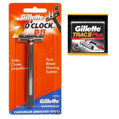 Gillette 7 O'Clock PII Trac II Razor + Trac II Plus Refill Blade Cartridges 10 ct.